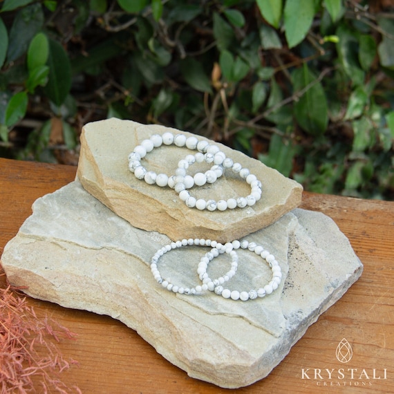 White Howlite Bracelet | Gemstone for Patience | Elastic Stretch Bracelet | Crystal Beaded Accessory | 4 mm, 6 mm, 8 mm, 10 mm Beads