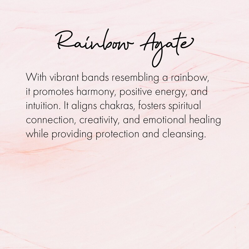 K&ouml;nnte beinhalten: Regenbogen-Achat mit lebendigen B&auml;ndern, die an einen Regenbogen erinnern. Er f&ouml;rdert Harmonie, positive Energie und Intuition. Er richtet die Chakren aus, f&ouml;rdert spirituelle Verbindung, Kreativit&auml;t und emotionale Heilung und bietet gleichzeitig Schutz und Reinigung.