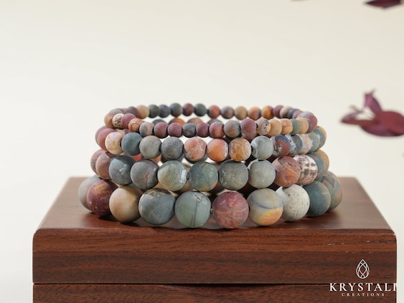 Matte Picasso Jasper Bracelet | Gemstone for Artistic Expression | Elastic Bracelet | Beaded Accessory | 4 mm, 6 mm, 8 mm, 10 mm Beads