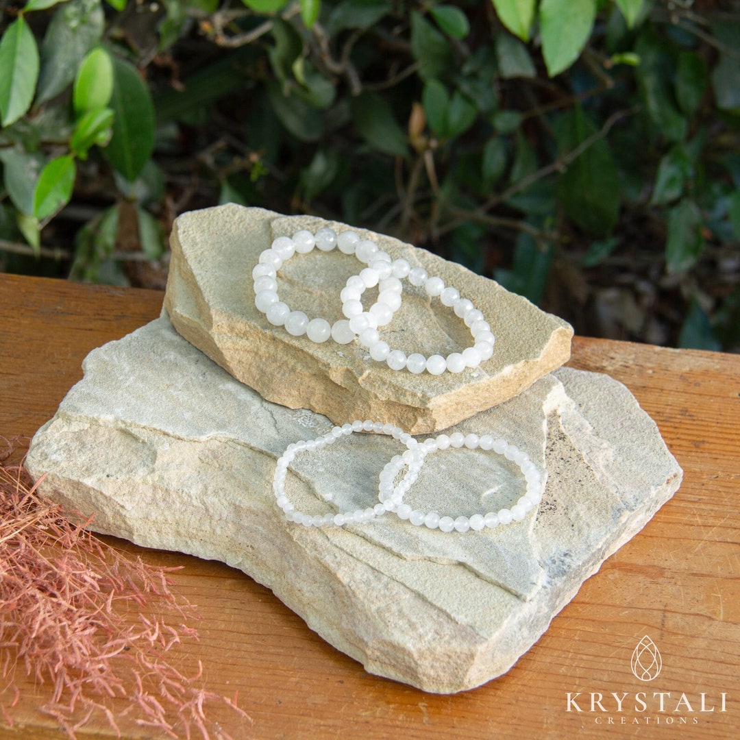 White Jade Bracelet | Gemstone for Serenity | Elastic Stretch Bracelet ...