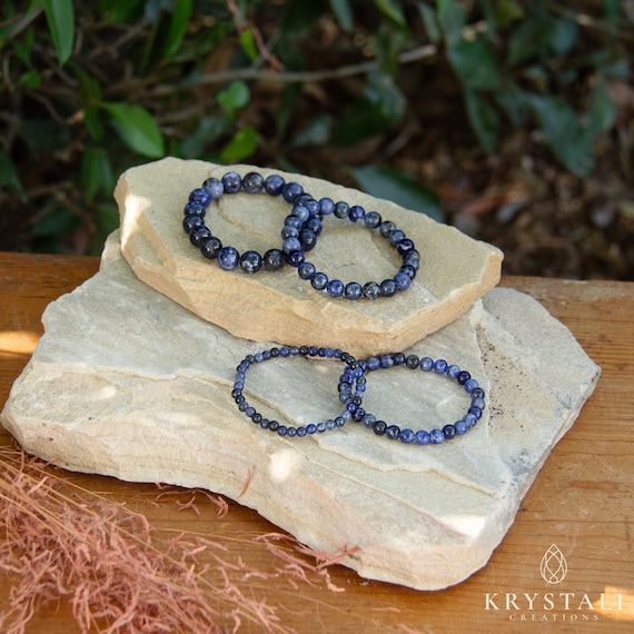 Blue Stripe Sodalite Bracelet | Gemstone Beaded Elastic Accessory
