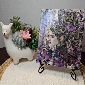 Purple Goth Girl Mixed Media Canvas Painting