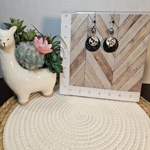 Snake Skin Print and Black Embossed Faux Leather Double Circle  Dangle Earrings with beads and a Charm
