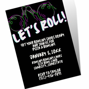 Arcade Bowling Invitation |Bowling arcade party invitation| Bowling arcade invitation, Strike out, Bowling Invitation