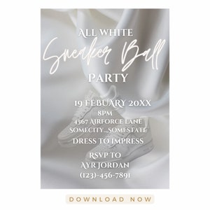 Invitación editable a la bola de zapatillas / Folleto de la bola de zapatillas / Invitación blanca / Cualquier ocasión / Folleto de medios / Invitación editable / Fiesta de zapatillas imprimible