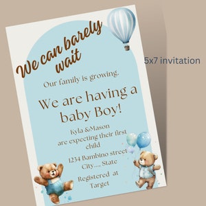 We can bearly wait baby, bear necessities invitation, Boy mom invitation| bearly wait baby shower boys