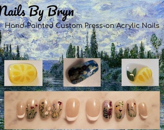 Uñas acrílicas a presión personalizadas pintadas a mano