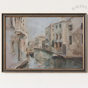 Venice Canal PRINTABLE Art European Decor Neutral Vintage Print Muted Beige Scenery Painting Antique Wall Art Rustic Home Decor