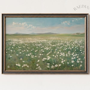 Wildflower Field Landscape Print: Cottagecore Meadow Digital Art