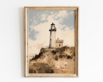 Vintage Lighthouse Print ,Ocean Seascape, Nautical Landscape, Sea, Oil Painting, Printable Art, DIGITAL DOWNLOAD, 19th century #124