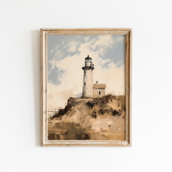 Vintage Lighthouse Print ,Ocean Seascape, Nautical Landscape, Sea, Oil Painting, Printable Art, DIGITAL DOWNLOAD, 19th century #124