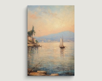 Mediterranean Island Impressionist Seascape ,Vintage Wall Art Print, Oil Painting, Printable Art, DIGITAL DOWNLOAD, 19th century #117