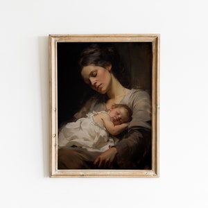 印象派の母と子の絵画、ヴィンテージの壁アートプリント油絵、農家の印刷可能なアートデジタルダウンロード19世紀#186