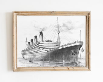 RMS Titanic Vintage Drawing Wall Art Print Hand Drawn Sketch Printable Art Blueprint Hand Drawn Art DIGITAL DOWNLOAD #714