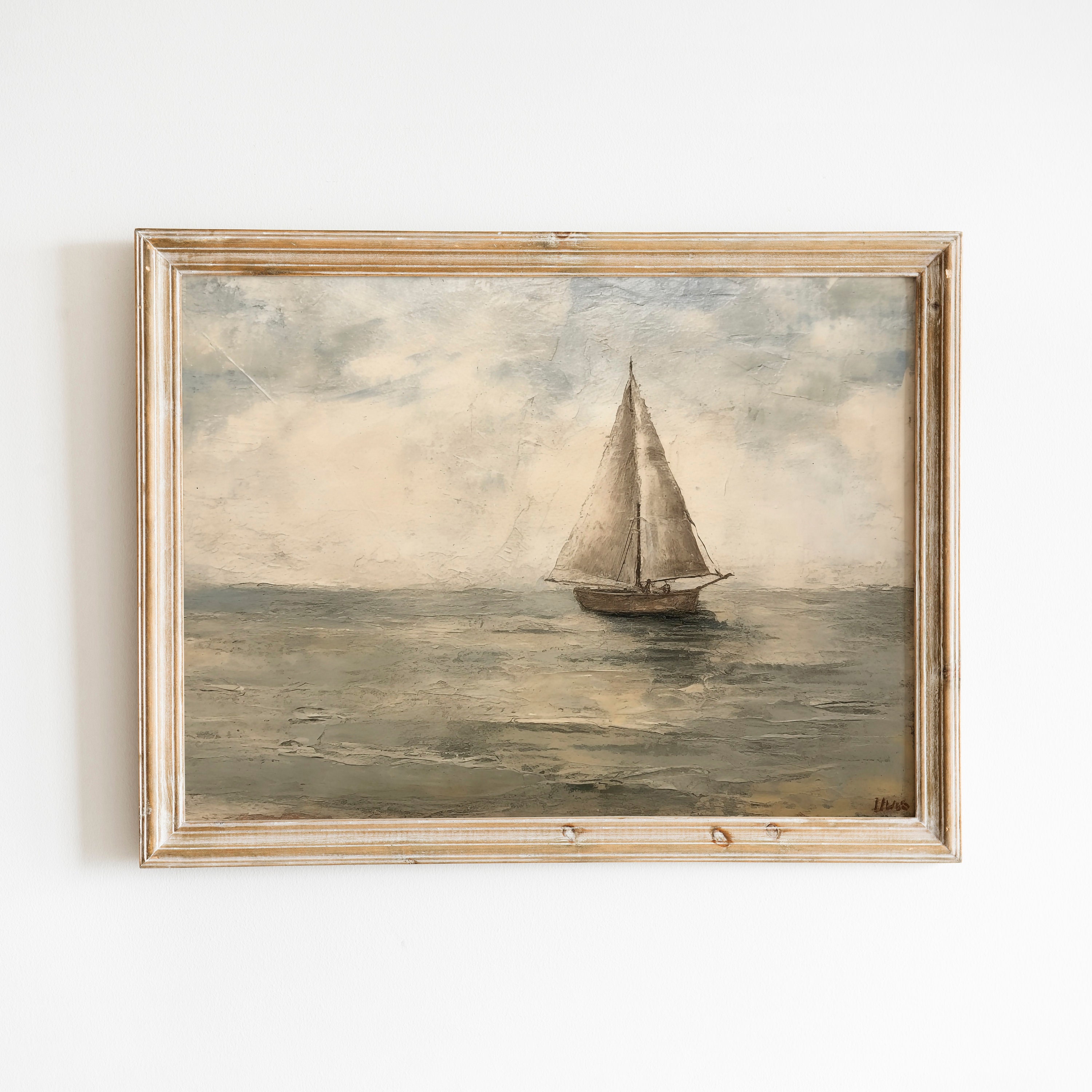 Vintage Sailboat, Nautical Art, Wall Art Soft Neutral Coastal Muted ...
