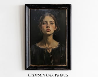 Impressionist Painting of Victorian Woman Portrait Print Moody Dark Art Woman Oil Painting Printable Art DIGITAL DOWNLOAD 19th century #508