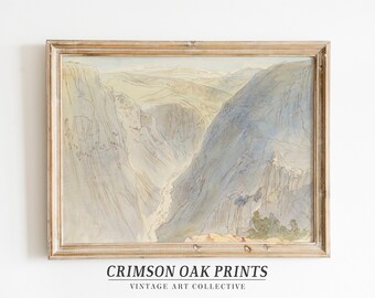 Vintage Painting Mountains Sketch , Canyon Landscape Art Minimalist Wall Decor Retro Sketch Artwork Mountains Painting DIGITAL DOWNLOAD #412