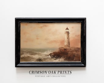 Vintage Lighthouse Print Stormy Ocean Impressionism Wall Art Home Decor Oil Painting Nautical Art DIGITAL DOWNLOAD 19th century #163