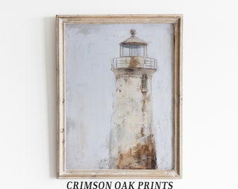 Pintura de faro oxidado, pintura de paisaje marino oceánico, pintura al óleo impresionista, impresión de faro, descarga digital, siglo XIX, n.° 510