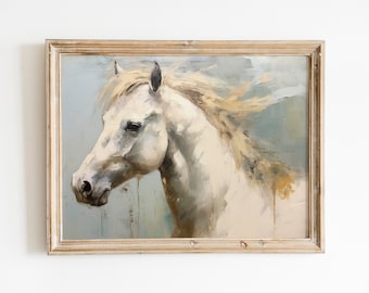 White Horse Painting Vintage Landscape Art Horse Portrait Impressionism Painting Wall Art Original Painting Home Decor DIGITAL DOWNLOAD #144