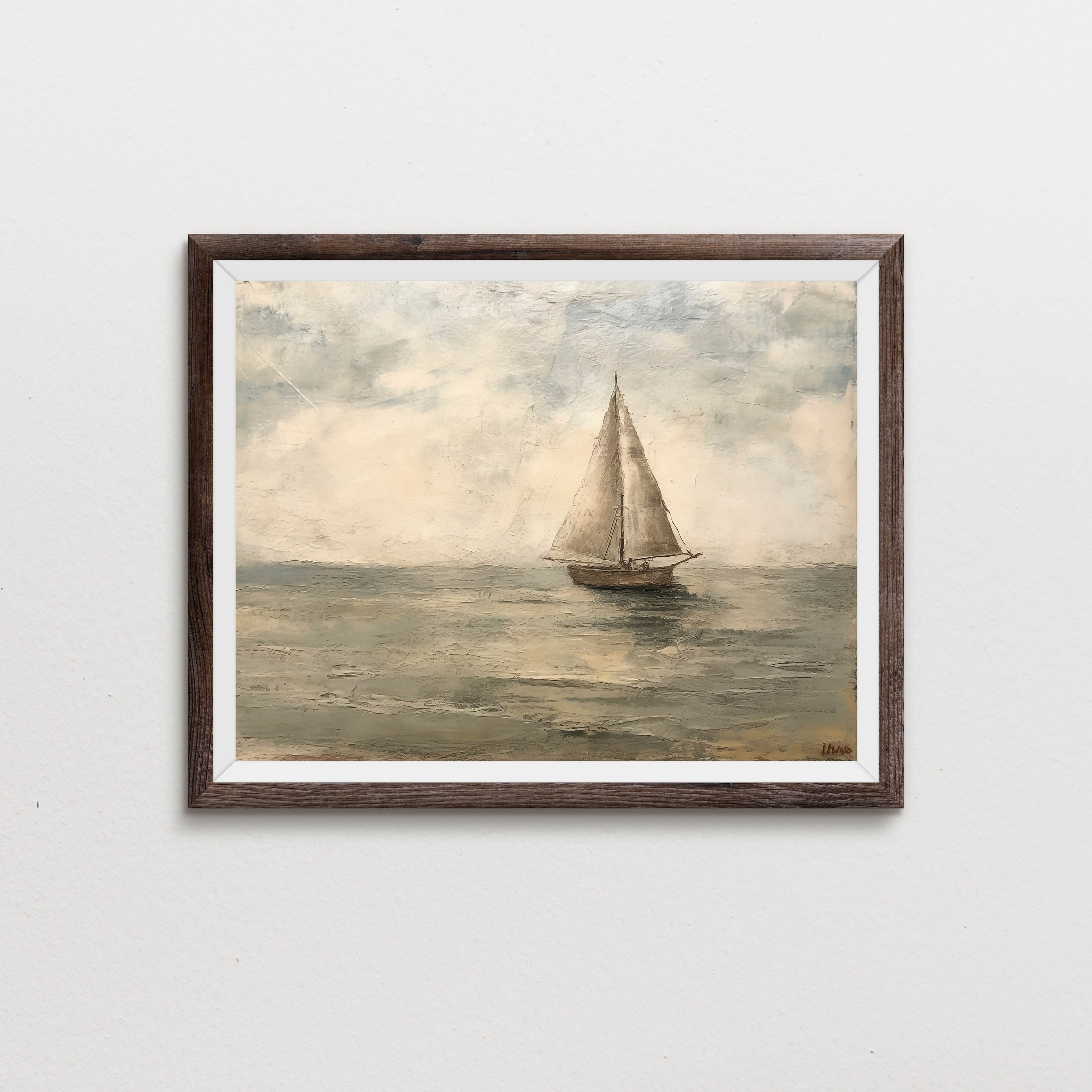 Vintage Sailboat, Nautical Art, Wall Art Soft Neutral Coastal Muted ...