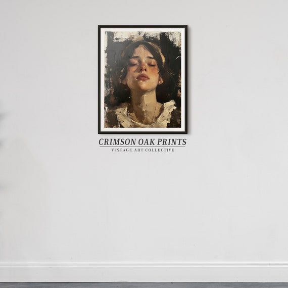 ヴィンテージ女性絵画 ダークムーディな肖像画、印象派壁アート絵画