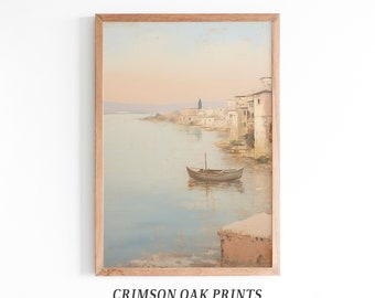 Mediterranean Impressionist Boat Seascape ,Vintage Wall Art Print, Oil Painting, Printable Art, DIGITAL DOWNLOAD, 19th century #115