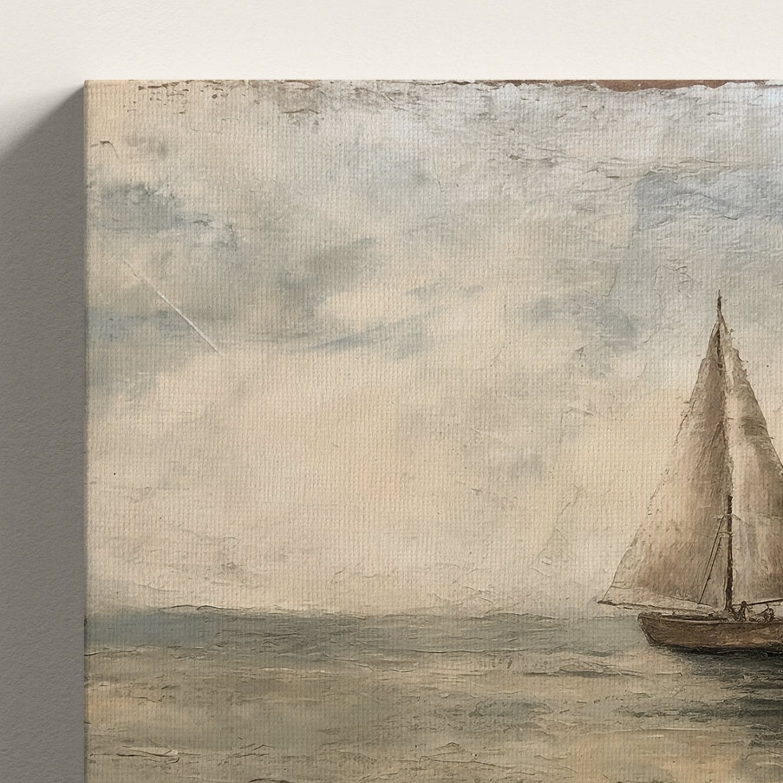 Vintage Sailboat, Nautical Art, Wall Art Soft Neutral Coastal Muted ...