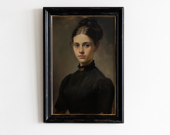 VINTAGE Woman Painting Dark Moody Portrait Impressionism Wall Art ...