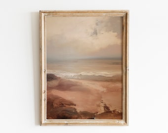 Vintage Beach Landscape Oil Painting , Moody Seascape, Farmhouse Wall Art Print, Printable Art, DIGITAL DOWNLOAD, 19th century #126