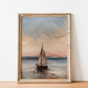 Sunrise Sailboat Oil Painting, Vintage Nautical Art, Seascape Wall Decor, Sunset Painting Printable Art, DIGITAL DOWNLOAD, 19th century 179 image 2