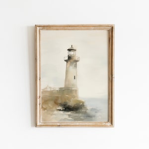 Vintage Lighthouse Print ,Ocean Seascape, Nautical Landscape, Sea, Oil Painting, Printable Art, DIGITAL DOWNLOAD, 19th century #123