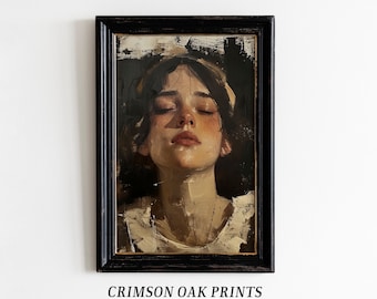 Vintage Woman Painting Dark Moody Portrait , Impressionism Wall Art Painting Woman Portrait Antique Painting DIGITAL DOWNLOAD 19th #502