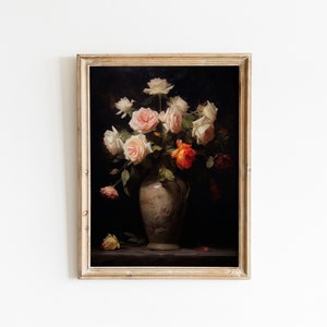 Moody Vintage Flower Still Life Painting, Oil Painting, Printable Art, Vintage Wall Decor, Floral Print DIGITAL DOWNLOAD 19th century #165