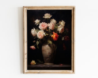 Moody Vintage Flower Still Life Painting, Oil Painting, Printable Art, Vintage Wall Decor, Floral Print DIGITAL DOWNLOAD 19th century #165
