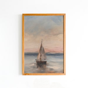 Sunrise Sailboat Oil Painting, Vintage Nautical Art, Seascape Wall Decor, Sunset Painting Printable Art, DIGITAL DOWNLOAD, 19th century 179 image 1