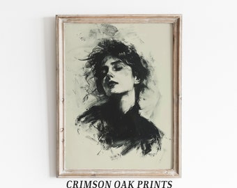 Vintage Portrait of a Woman , Vintage Wall Art Print, Woman Drawing , Printable Art Woman Sketch , DIGITAL DOWNLOAD, 19th century #525