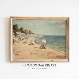 Impressionistische digitale kunstprint strandtafereel, zonnige dag, mensen genietend van de zon, muurdecor schilderij strand levensstijl DIGITALE DOWNLOAD #193