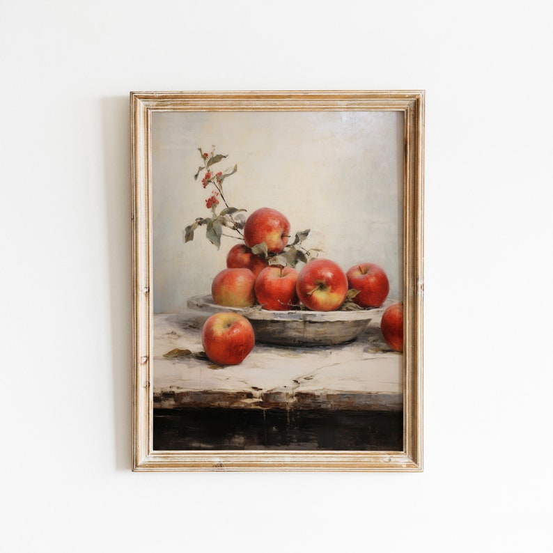 Moody Farmhouse Apple Painting , Vintage Wall Art Print, Still Life, Oil Painting, Printable Art, DIGITAL DOWNLOAD, 19th century 128 image 1