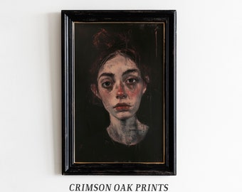 Antique Portrait Woman Impressionist Painting , Moody Artwork , Dark Academia Wall Art , Woman Portrait 19th century DIGITAL DOWNLOAD #504