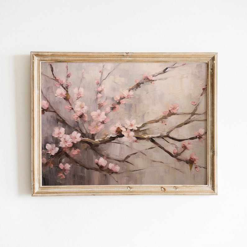 Cherry Blossom Vintage Wall Art Painting Floral Decor Original Artwork Impasto Painting Cherry Blossom Painting DIGITAL DOWNLOAD 158 image 1