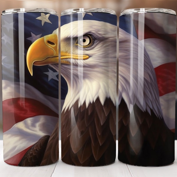 American Flag Bald Eagle Tumbler Design, 20oz Skinny Tumbler Wrap, American Flag Tumbler Template - PNG Digital Download