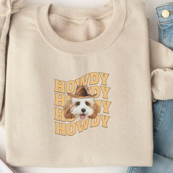 Custom Pet Sweatshirt Cowboy Hat Personalized Pet Face with a Cowboy Hat Sweatshirt Personalized Pet Portrait Gift Sweatshirt Gift for her