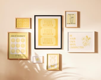 Conjunto de láminas decorativas amarillas para pared, decoración de galería de verano (descarga digital)