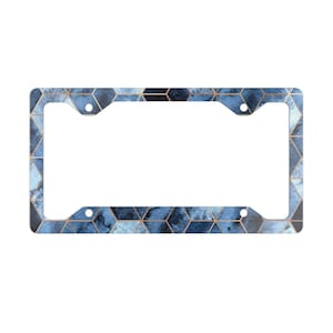 Blue Geometric Cube License Plate Frame, Car Accessories, Vehicle Decor, Geometric Design Gift, Blue Metal Frame, License Plate Holder