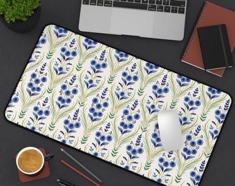 Blue Floral Desk Mat, Floral Desk Mat, Blue Flower Desk Mat, Floral Desk Pad, Flower Desk Pad, Floral Computer Deck Mat, Computer Mat