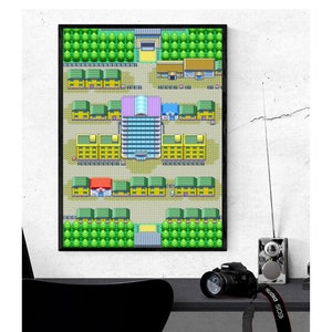 Pokemon-kaart Saffron City ingelijste poster met print / PokemonGift - - Decoratie speelkamer