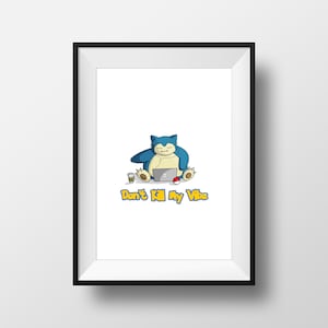 Impresión enmarcada de arte de Pokémon Snorlax Coffee - Decoración de sala de juegos
