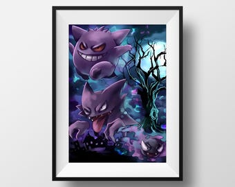 Gengar Evolution Dark Art Framed Print
