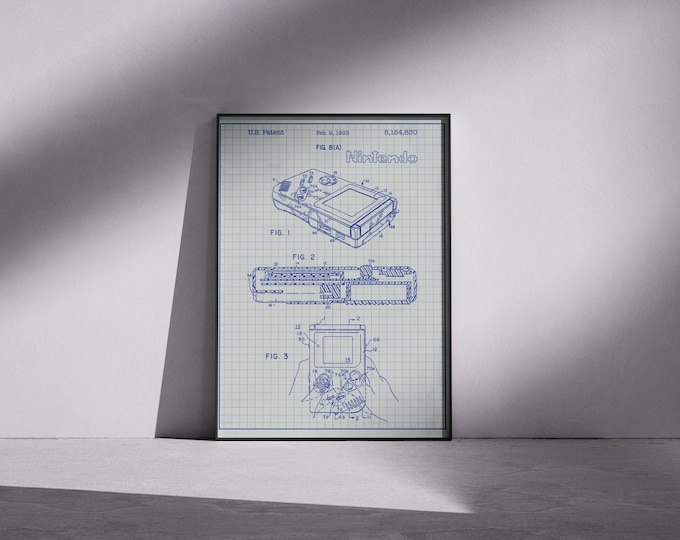 Nintendo Patent Blueprint Art Framed Print / Pokeball Blueprint Desk Mat
